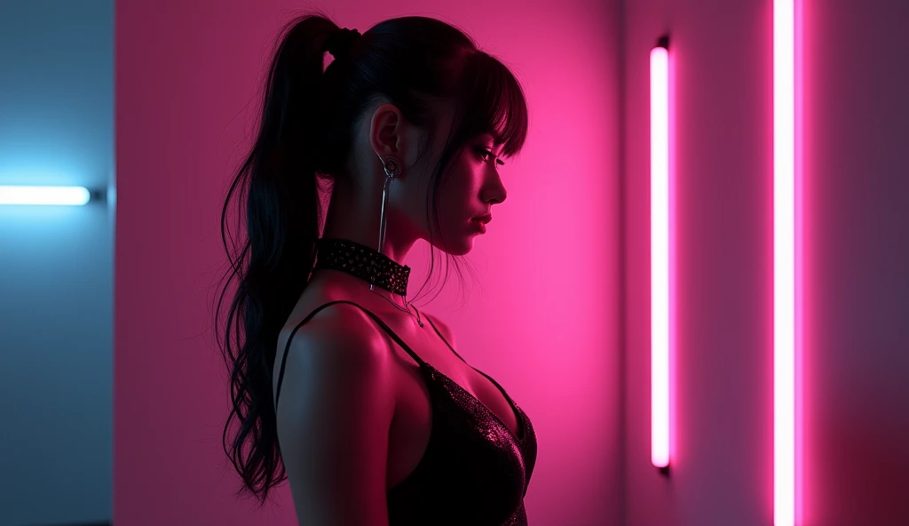cyberpunk girl seductive pose leds light and shadow, ultra-realistic, 16K. 3D style, , Octane render, ray tracing, depth of field, super detail