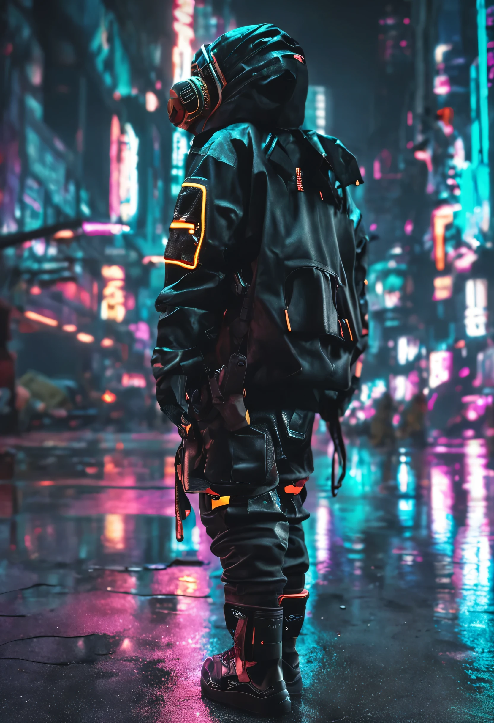 cyberpunk techwear streetwear look and clothes, we can see them from feet to head, highly detailed and intricate, golden ratio, vibrant colors, hypermaximalist, futuristic, cyberpunk setting, luxury, elite, cinematic, techwear fashion, Errolson Hugh, Nike ACG, Yohji Yamamoto, Y3, ACRNYM, matte painting --w 2176 --h 3840 --iw 1.5