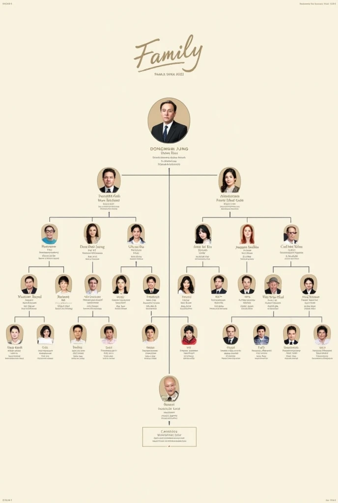We need a family tree with Dong Hwan Jung at the top. This man married two women: one named **?** and the other named Carla da Silva. The child of **?** is Jung Hoseok, and the child of Carla da Silva is Taehyung. In the next line, Carla da Silva marries a man named Kim Jung Woo. From Kim Jung Woo, the tree should branch out to show that he has two children.