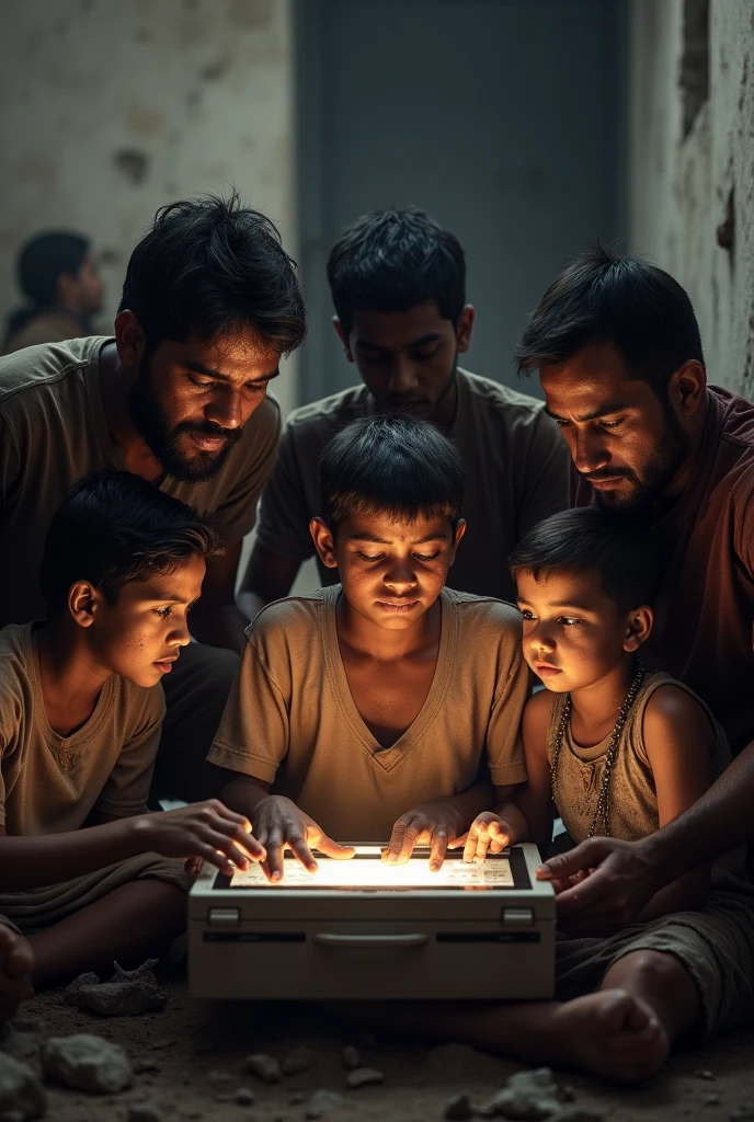 Indian poor people front of screen