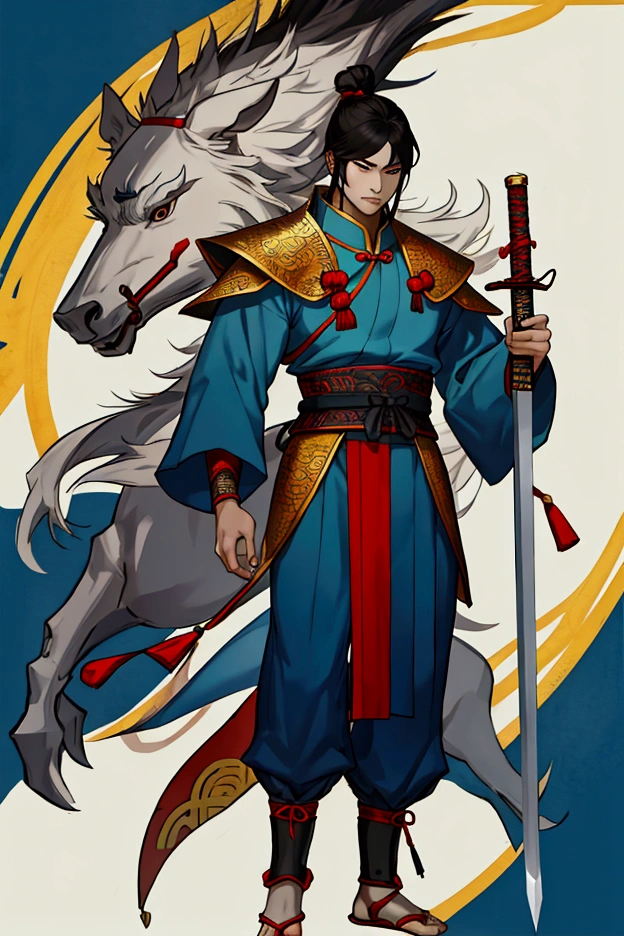 man,Chinese Warrior,holding a sword,handsome ,stand,ใส่รองเท้าChinese Warrior เห็นทั้งตัว,Cao Cao,Tall with legs and visible feet