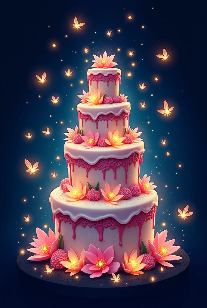 Cake and fireflies combination logo design