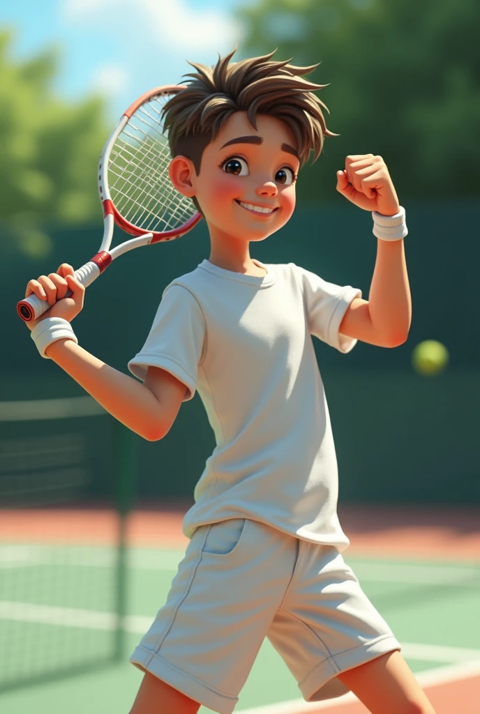 Tennis Player　15 year old boy　Natural Stance　Enjoying expression