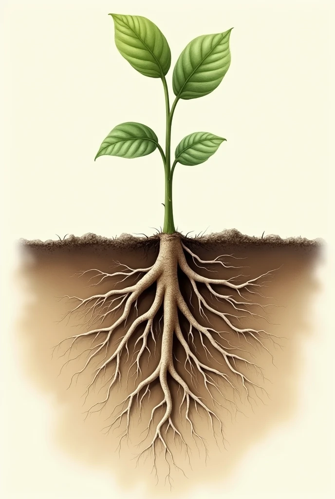 Suggested images: A detailed diagram showing roots growing into the ground from the shoot..