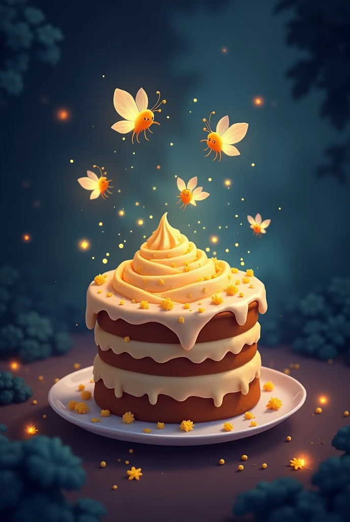 Cake and fireflies combination logo design, vector logo