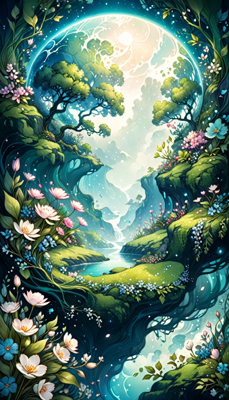 (Illustration:1.3) beautiful planet earth with flowers and plants sprouting spring day (by Artist Anna Dittman:1), (((masterpiece))), (((best quality))), ((ultra-detailed)),(detailed light),((an extremely delicate and beautiful)),