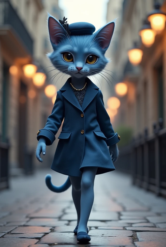 The anthropomorphic blue cat embodies the classic and elegant style of Parisian fashion。It walks the catwalk with effortless grace and confidence,Perfectly presents the essence of Parisian fashion,其clothing极简却不失精致。The anthropomorphic blue cat has smooth and neat fur,It matches her elegant and simple outfit.。
clothing:
Jacket: 一件经典的黑白条纹船领Jacket,The tight design perfectly outlines the cat's slender figure,Slightly rolled up cuffs,Exquisite lace edges。
Bottoms: A well-cut, high-waisted pencil skirt,The color is soft beige,There is a small slit at the back of the skirt,Easy to walk gracefully。
Stockings: Transparent black,Subtle seam line at back,Adds a touch of vintage charm。
shoe: Dark glossy black patent leather high heels,The heel is not high,But every step gently taps the T stage,Make an elegant sound。
hat: A chic black beret,Slight tilt,Adding a touch of classic Parisian style。
Accessories:
necklace: 简约精致的珍珠necklace,Softly on the collarbone,Adds a touch of understated luxury。
bracelet: 一只细细的金bracelet,With every movement, it flickers。
earrings: Small pearl earrings,完美搭配necklace,Adds a sense of elegance to the overall shape。
Posture and expressions:
The anthropomorphic blue cat walks gracefully,Tail held high,Swaying gently with every step。Its eyes are focused and confident,There is a hint of a smile on the corners of his mouth,Revealing an indescribable sense of mystery。The beret slightly covers one eye,It adds a touch of mystery,而精致的clothing则突显了它的优雅和从容。
background:
T台background设置为的巴黎建筑,With elegant wrought iron balconies and softly glowing street lamps。Soft and warm lighting,Highlight the blue cat's fashion look,Create a romantic and refined atmosphere,Perfectly suited to the Paris theme。
Overall beauty:
This scene captures the essence of Parisian fashion,will、Timeless pieces combined with modern elegance。The anthropomorphic blue cat is simple and elegant,Reflecting the effortless chic and style that Paris is famous for。