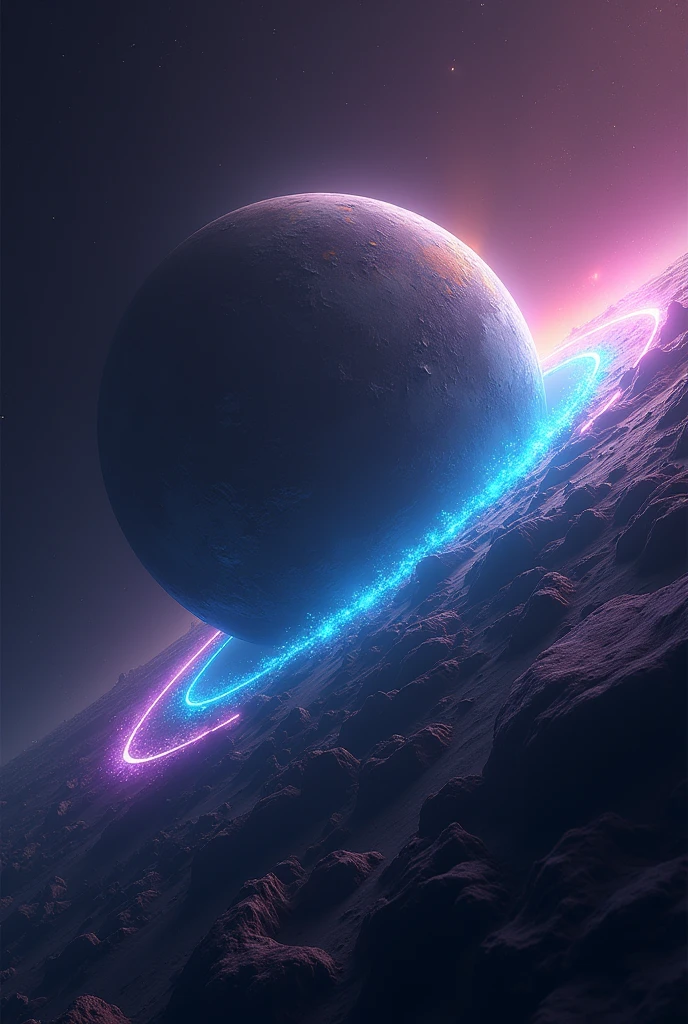 An image showing the Planet with unique RGB lights on its edges., seen from within another Planet. Unique mystery themed images, Ultra HD graphics and image resolution, very attractive and clear colors.
