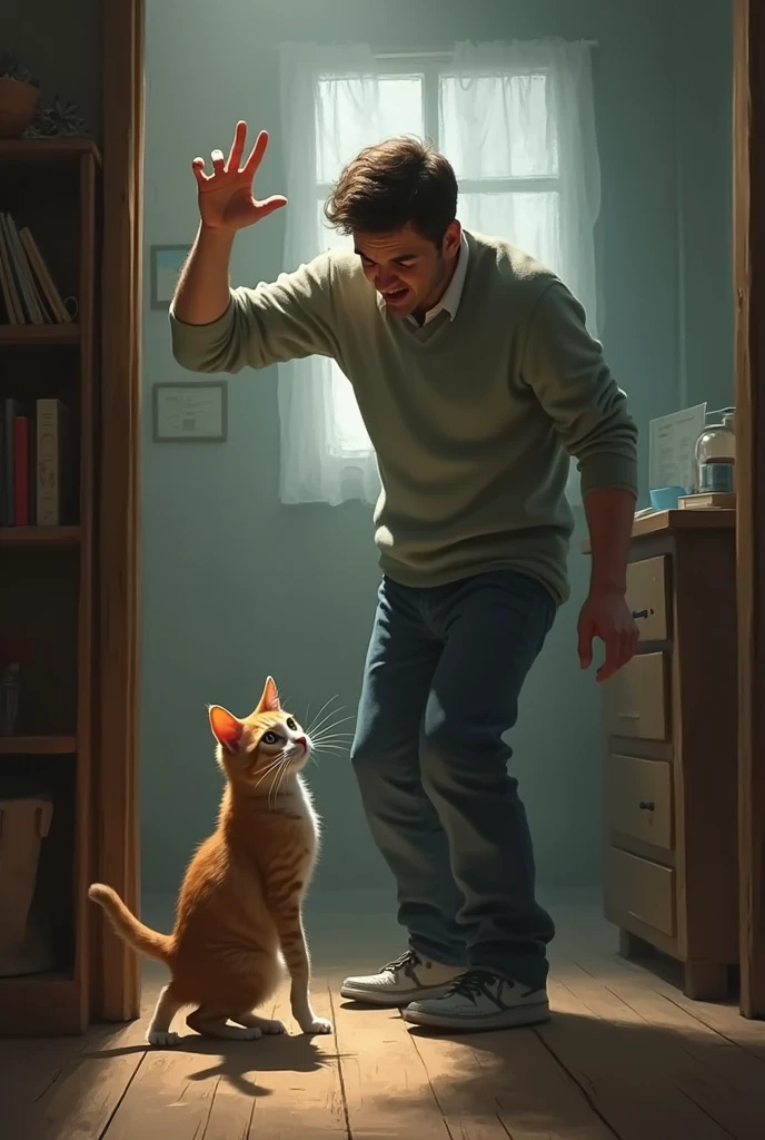 A  hitting a cat 
