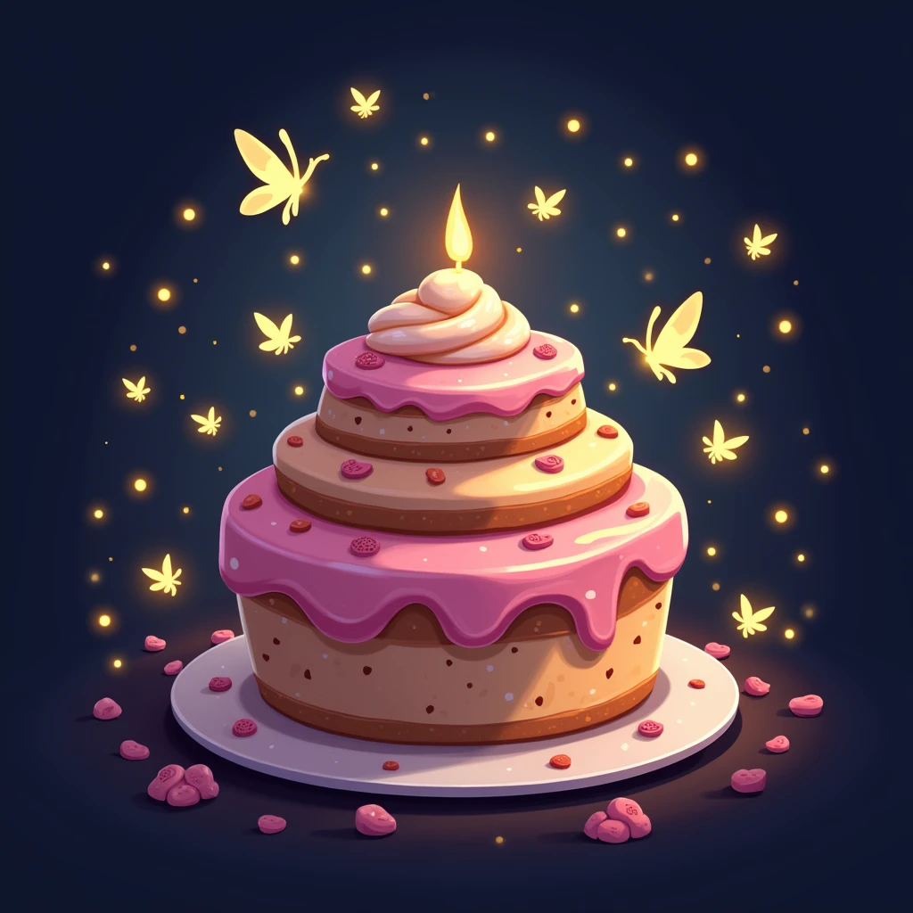 Cake and fireflies  logo design, vector logo