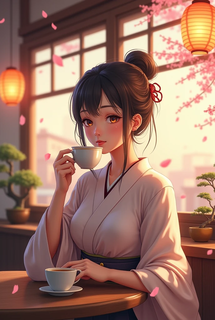 Highest quality Japanese Realistic Beauty Relaxing at the cafe