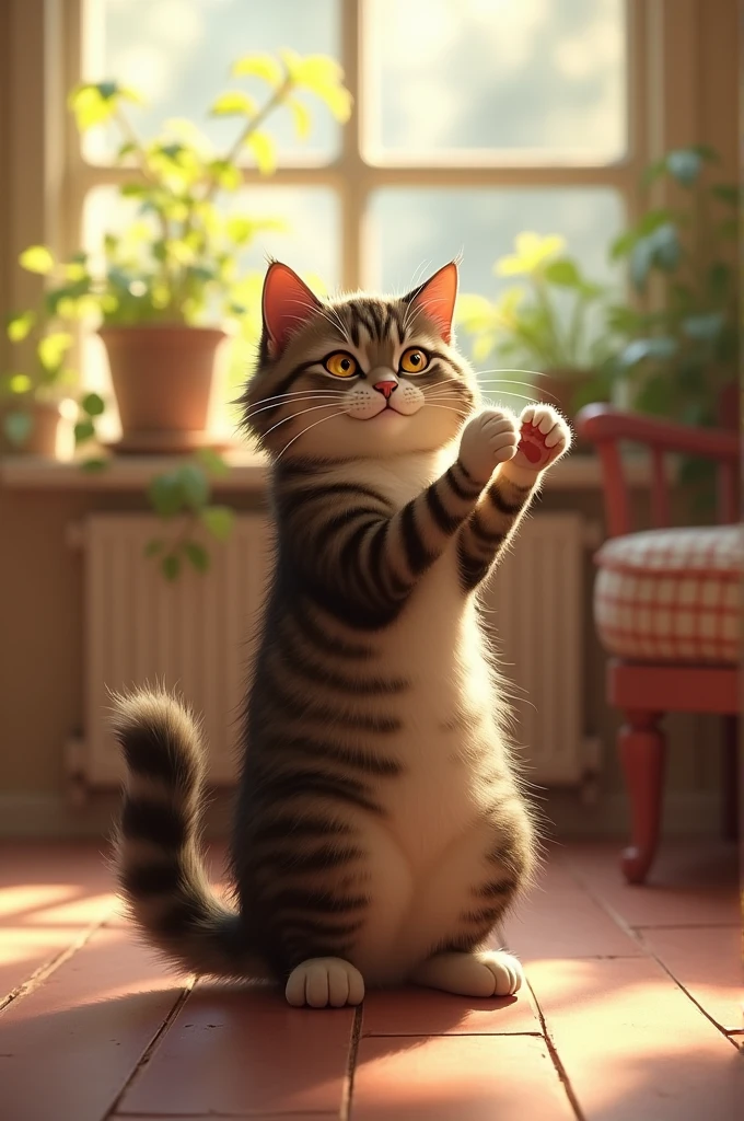 The cat shows its butt
