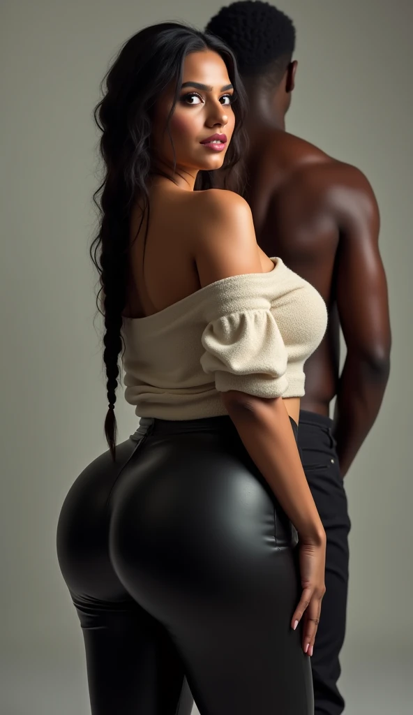 Muscular black man hugging a beautiful young white European woman, ((jovem europeia de 25 anos)), cintura fina e quadril largo, mulher de bunda grande, woman feeling an intense orgasm hugged by a man (negro musculoso suado) and with a threatening face