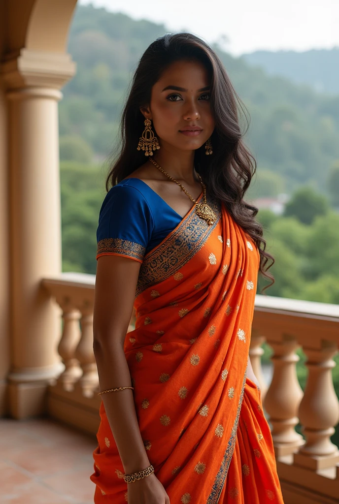 Anusha in sari-sari and blue blouse, Indian, Indian super model, stunning elegant pose, on the balcony , sexy girl with dark face, Dressed in a sari, Indian girl with brown skin, beautiful goddess, traditional beauty, wear a sari, Cute elegant pose, very seductive pose, wear a sari, beautiful girl model, beautiful pose, beautiful female model, attractive pose