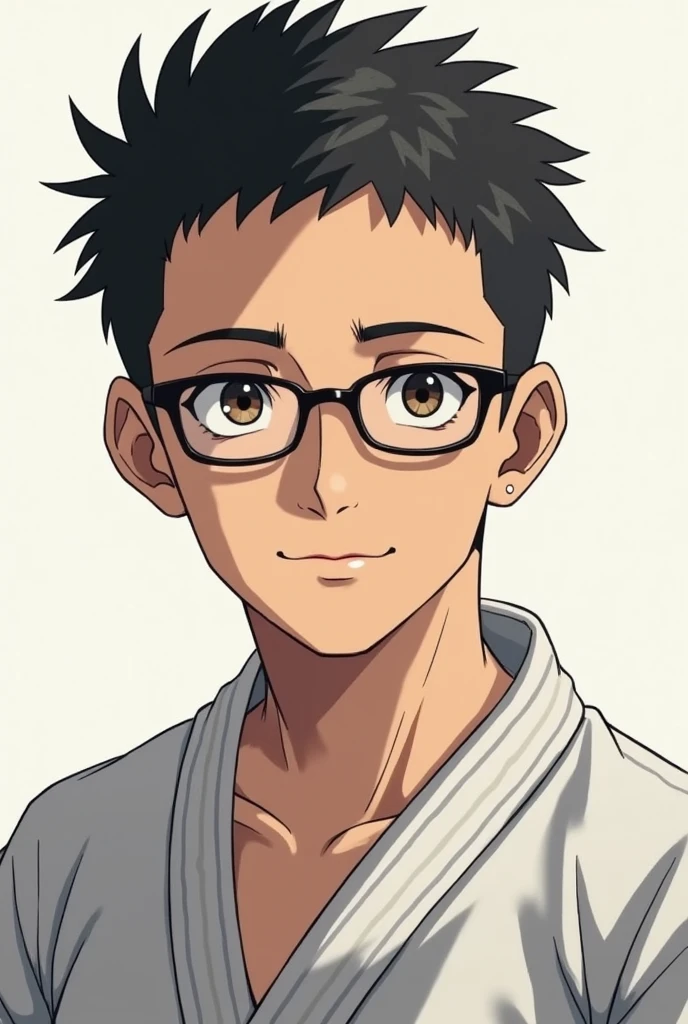 Watanabe Kaiya man's hair is spiky
Short hair, kind face, gentle, short hair, cropped, glasses, single eyelids, karate, strong