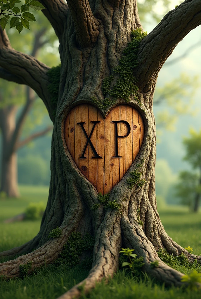 I want the initials X and P inside a heart on a tree