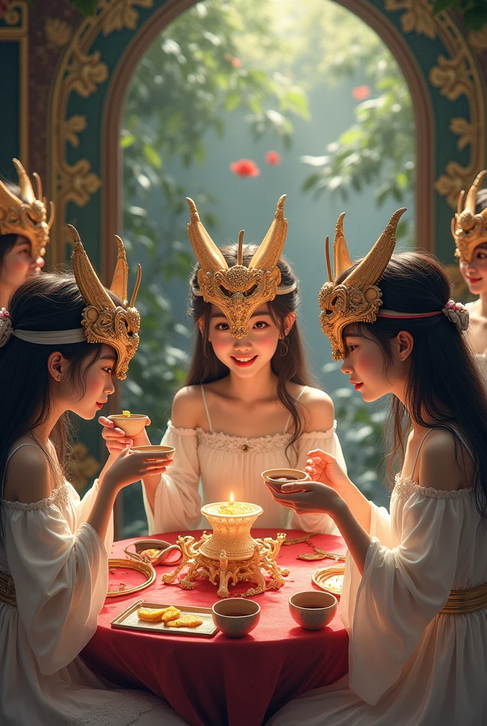 ((Highest quality)), ((masterpiece)), (detailed), Multiple Girls、Cute mask、Fantasy、sake