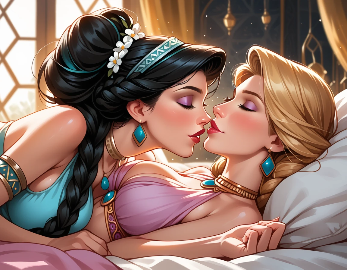 (Masterpiece, Best Quality, Highres:1.2), Detailed, Intricate Details, 4K, 1Girl, (Solo:1.2), jasmine, long hair, black hair, bare shoulders, brown eyes, young adult, jewelry, earrings, perfect face, black ball gown dress, stockings, high heels, solo, looking at seductively viewer, blushing intensively, full body shot, standing up sex, updress sex, dick in vagina, in a closet