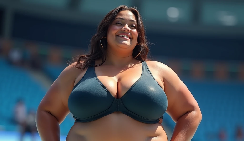 fat Olympic athlete,swaying breasts,fat Olympic　female　artistic swimming, podium,with Plump breasts, super breasts, huge breasts, big breasts,a large breasts, big breasts!, thicc,alluring plus sized model, voluptuous body