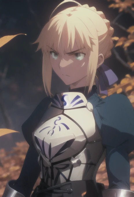 (safe:1.10), best quality, masterpiece, highres, solo, (saber_fatestaynightufotable:1.10), anime_style, 24 ,Serious expression,big breast,Excalibur,Falling autumn leaves,autumn leaves,moonlight,cowboy shot,Ready your sword,full body shot