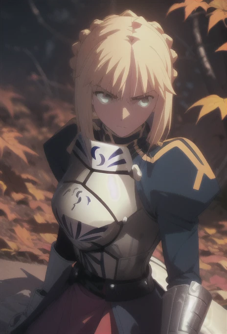 (safe:1.10), best quality, masterpiece, highres, solo, (saber_fatestaynightufotable:1.10), anime_style, 24 ,Serious expression,big breast,Excalibur,Falling autumn leaves,autumn leaves,moonlight,cowboy shot,Ready your sword,full body shot