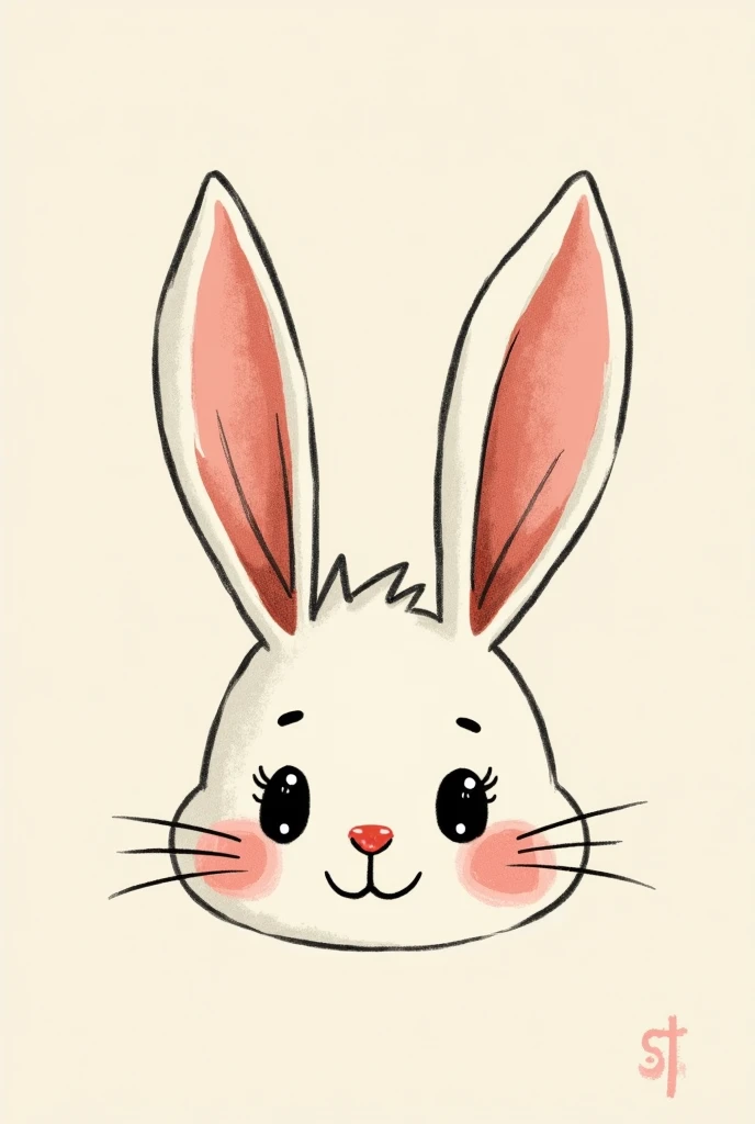 Scribble, cute, half bunny, half bat face, cute face, anthro(bunny)(Bat), smile, blinking, simple background, printmaking style