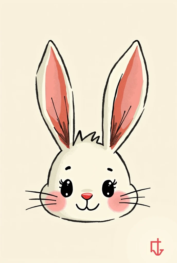 Scribble, cute, half bunny, half bat face, cute face, anthro(bunny)(Bat), smile, blinking, simple background, printmaking style