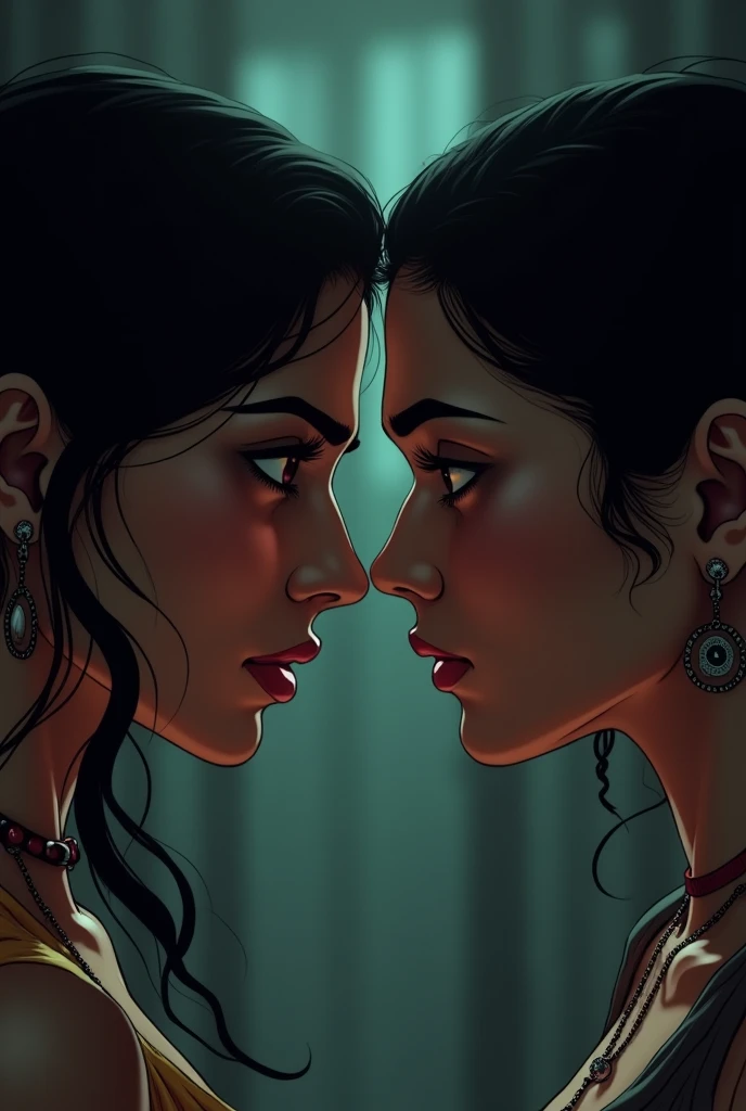 Indian lesbian rivals stare nose to nose