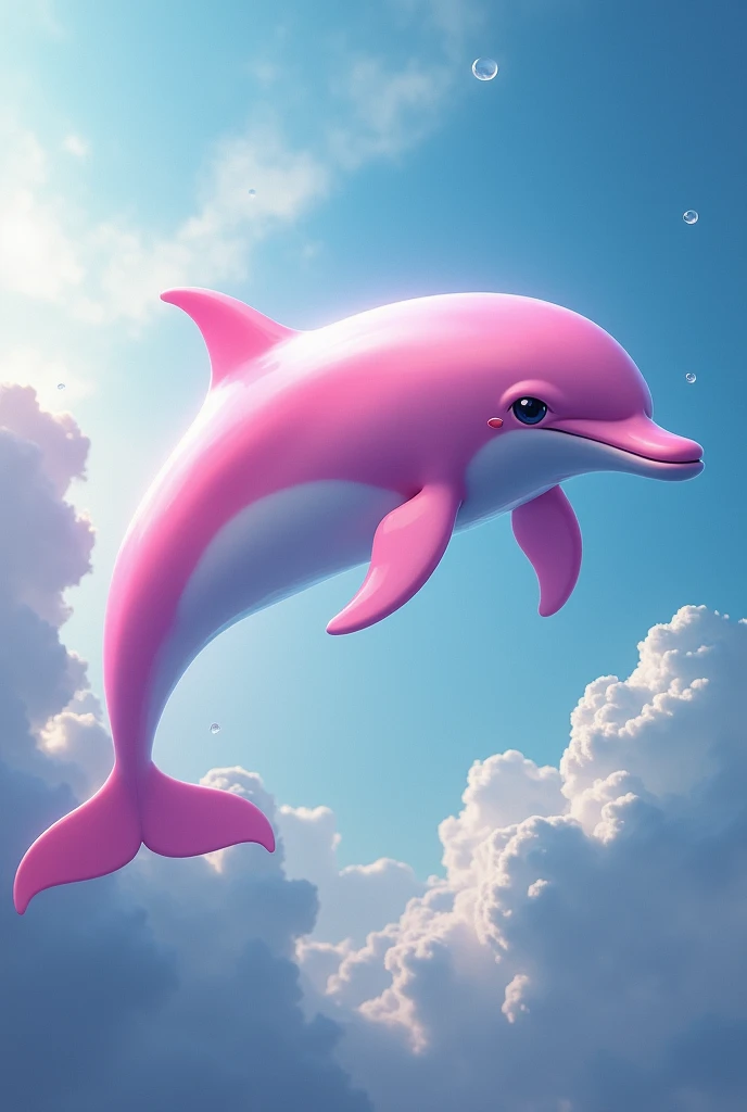Pink dolphin swimming in the sky