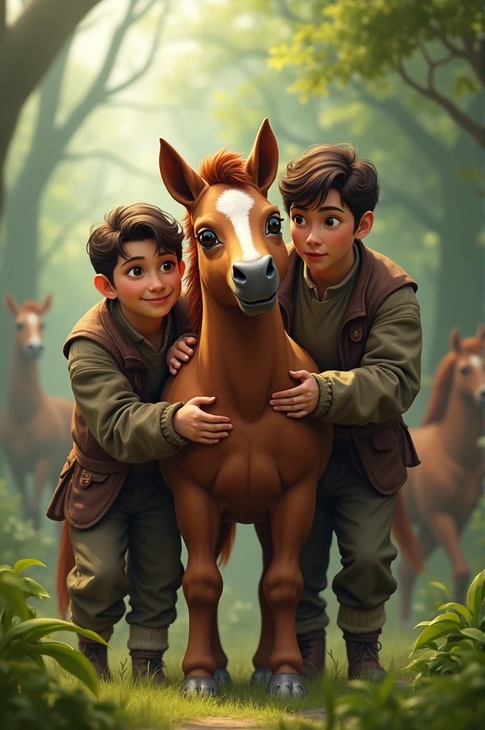 Real looking dwarf horse is carried by humans