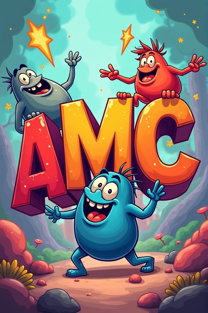 Poster with the (LETTERS "AMC"), detailed, funny,colorful