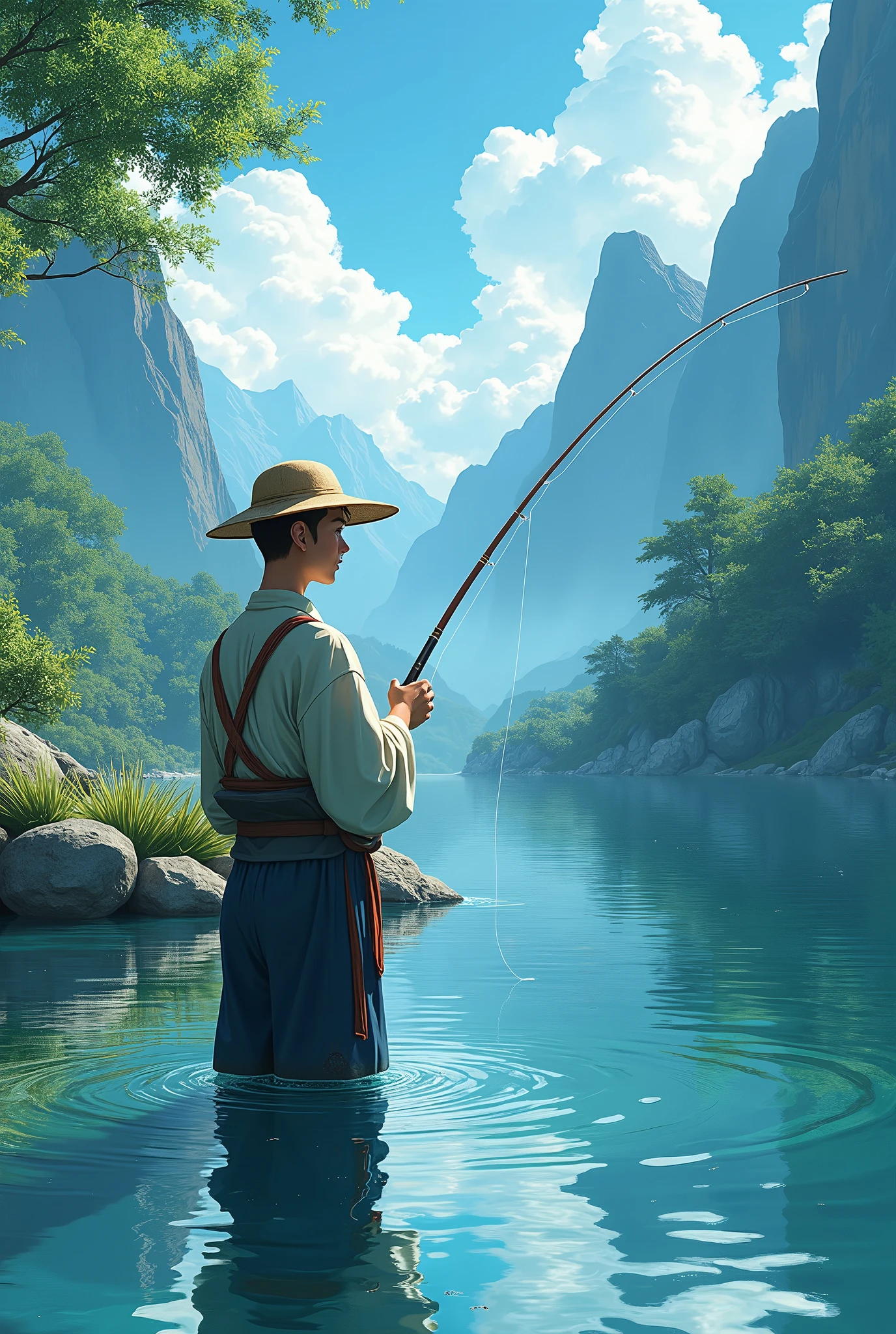 (masterpiece), Highest quality, (ultra-detailed), (Anime Style), Fishing,