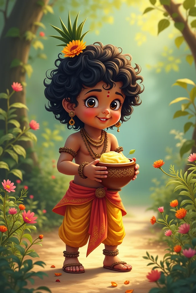 little shree krishna with Makhan matka
