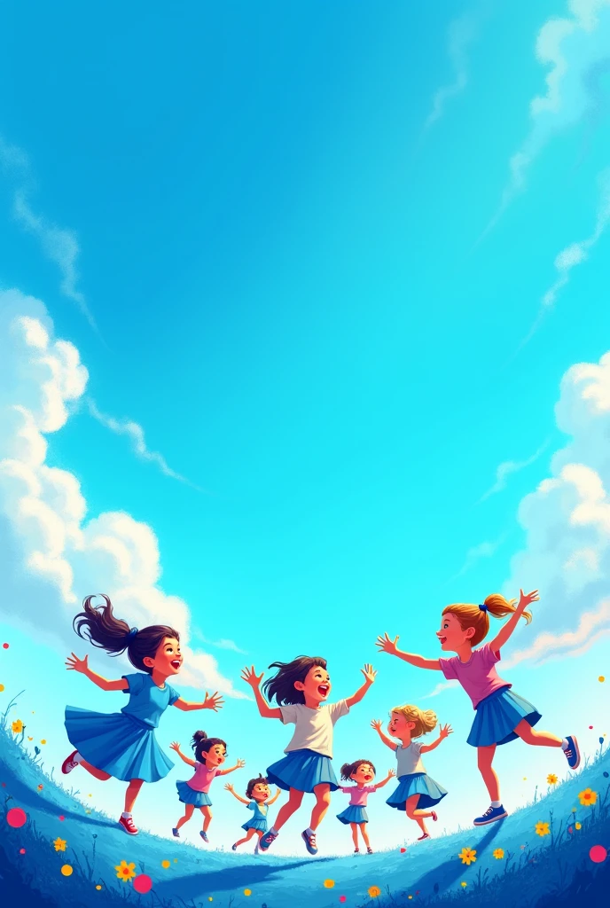 For kids about rainbow colour
Blue, blue, the sky up above,
In a jazzy groove, we swing with love
