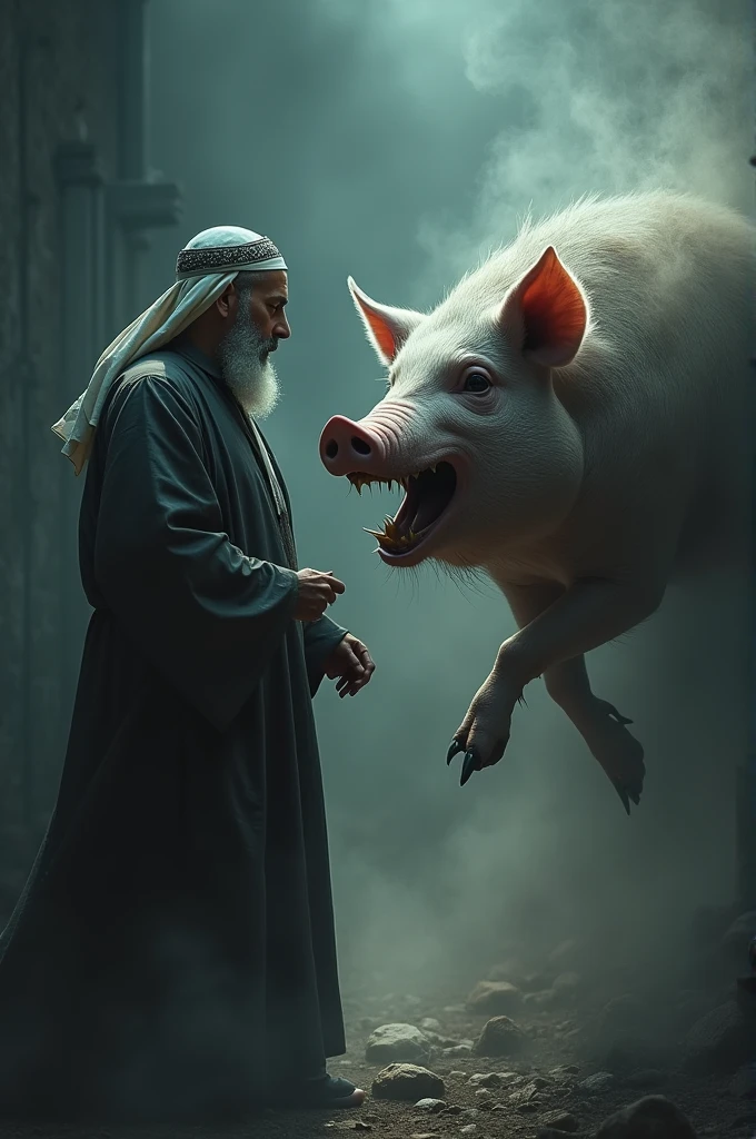 Muslim guy figh pig