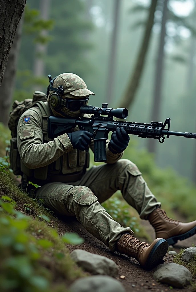 Sniper in camouflage suit
