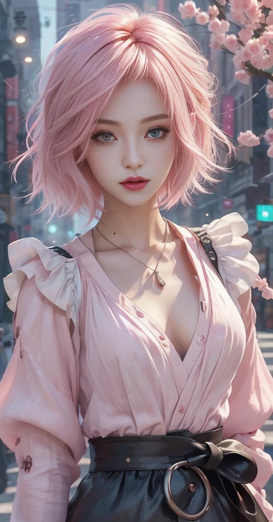 masterpiece, top-quality, ((1womanl)), Adults, different color, finely eye and detailed face, intricate detailes, Casual black and white attire((Sexy clothes)), window, A smile, Happiness, tenderness, high-level image quality、 selfee, Beautuful Women、tall、a small face, D-cups, The upper part of the body、nightfall, nighttime scene、𝓡𝓸𝓶𝓪𝓷𝓽𝓲𝓬、Korea person, Idol Photos, Model photo, k pop, Professional Photos, Vampires, Korean fashion in black and white, Fedoman with necklace, inspired by Sim Sa-jeong, androgynous vampire, :9 detailed face: 8, extra detailed face, detailed punk hair, ((eyes are brown)) baggy eyes, Seductive. Highly detailed, semi realistic anime, Vampires, hyperrealistic , Delicate androgynous princess, imvu, ((short hair woman)), Pink hair woman with wild look, Sexy look, ((Woman with short pink hair)), ((1 persons))