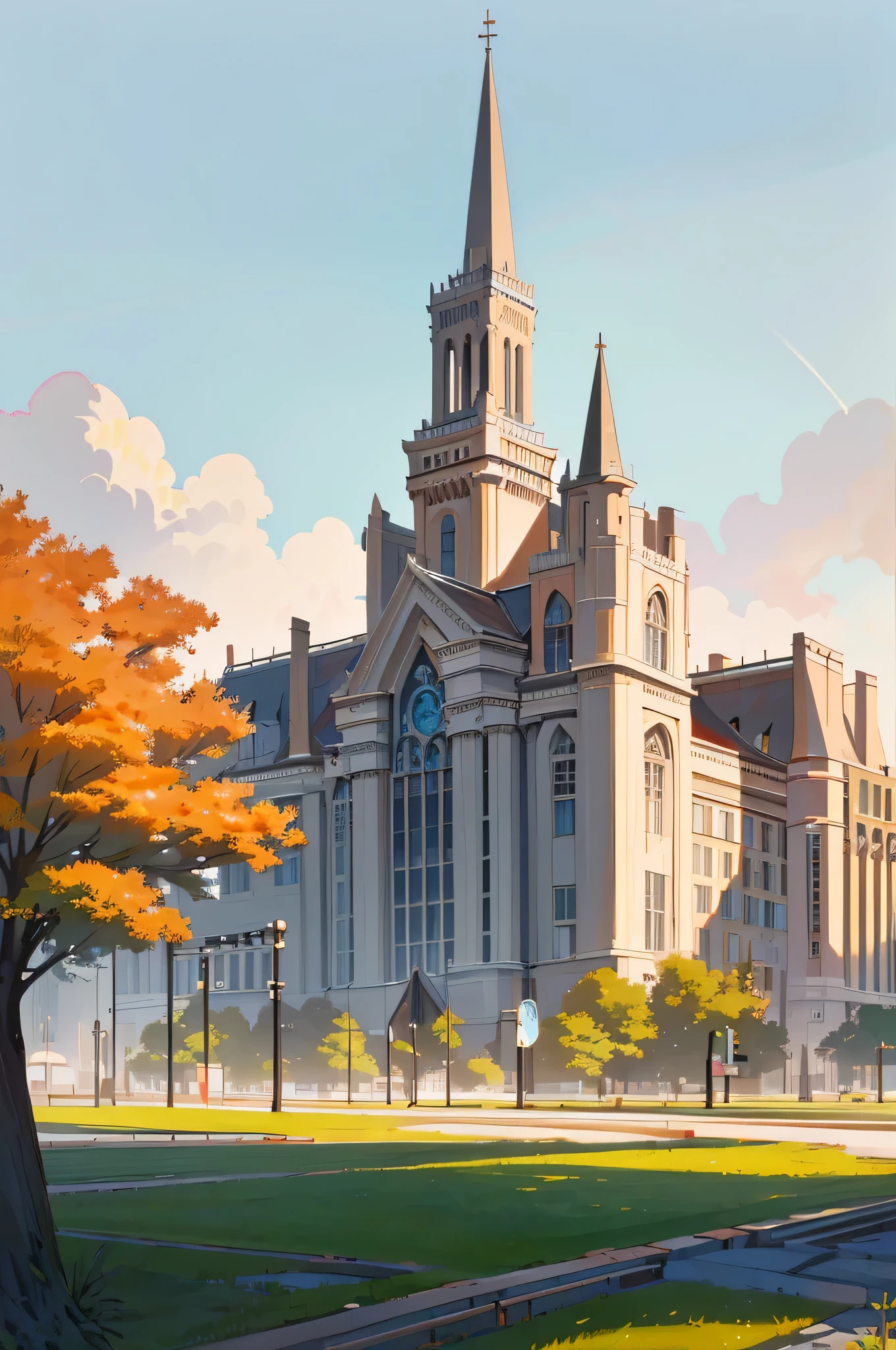 (masterpiece, best quality), Modern design , photography, Nostalgia, Extremely detailed, morning, Stunning scenery, Urban,Harvard , Nostalgia之情 ,Large school district ,Suitable resolution
