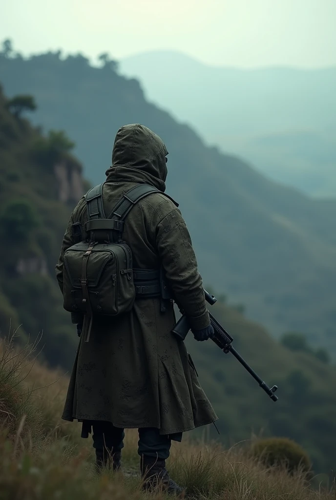 Sniper in a camouflage coat 