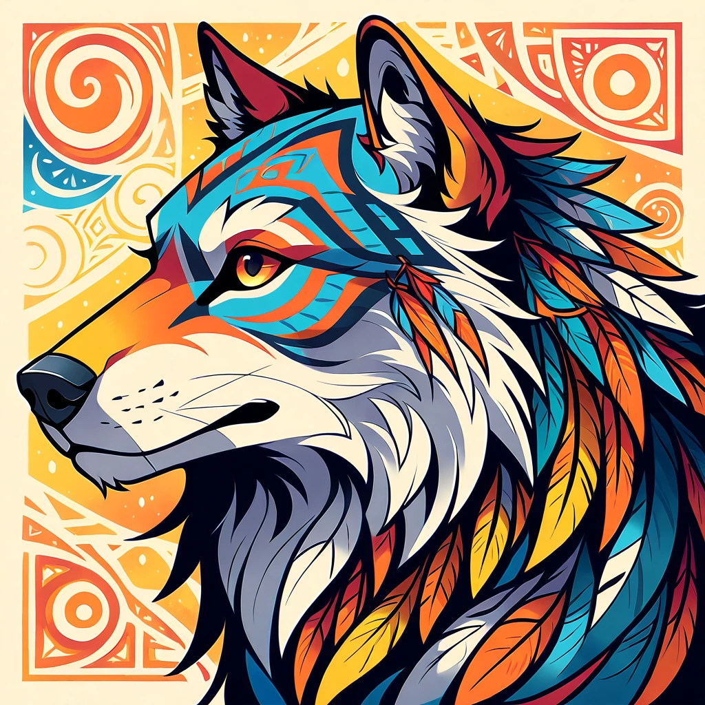 rating_safe, score_9, score_8_up, score_7_up, score_6_up, score_5_up, score_4_up, hires, source_furry, cover_page, Tribal Spirit animals, A t-shirt design inspired by tribal art and folklore, featuring intricately detailed spirit animals such as wolves, The design incorporates geometric patterns and bold linework to create a striking and powerful composition, white background,
