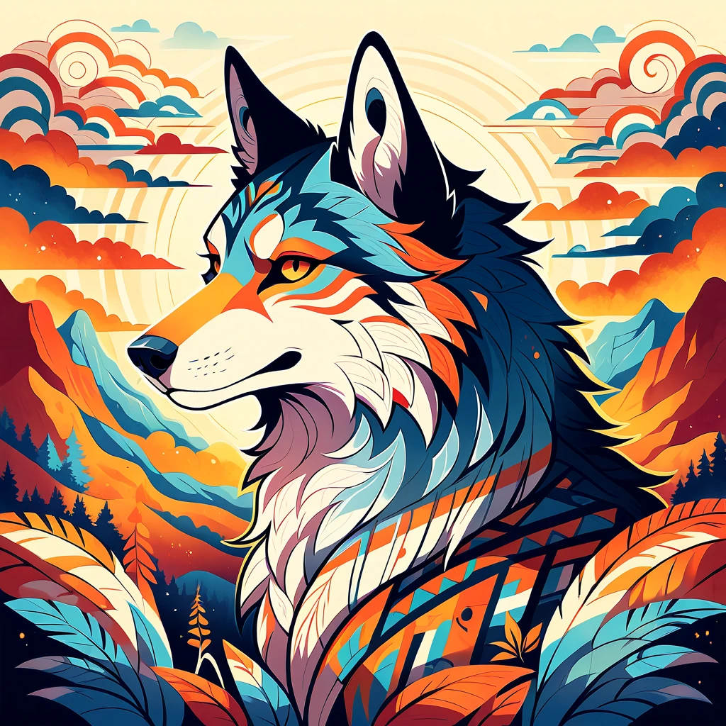 rating_safe, score_9, score_8_up, score_7_up, score_6_up, score_5_up, score_4_up, hires, source_furry, cover_page, Tribal Spirit animals, A t-shirt design inspired by tribal art and folklore, featuring intricately detailed spirit animals such as wolves, The design incorporates geometric patterns and bold linework to create a striking and powerful composition, white background,