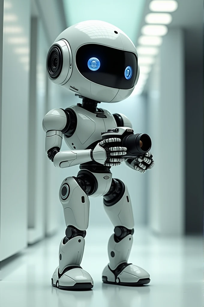 Draw me a picture of a robot holding a camera 