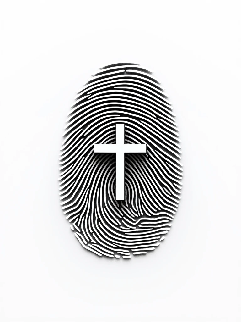 a fingerprint with a cross in the center. white background