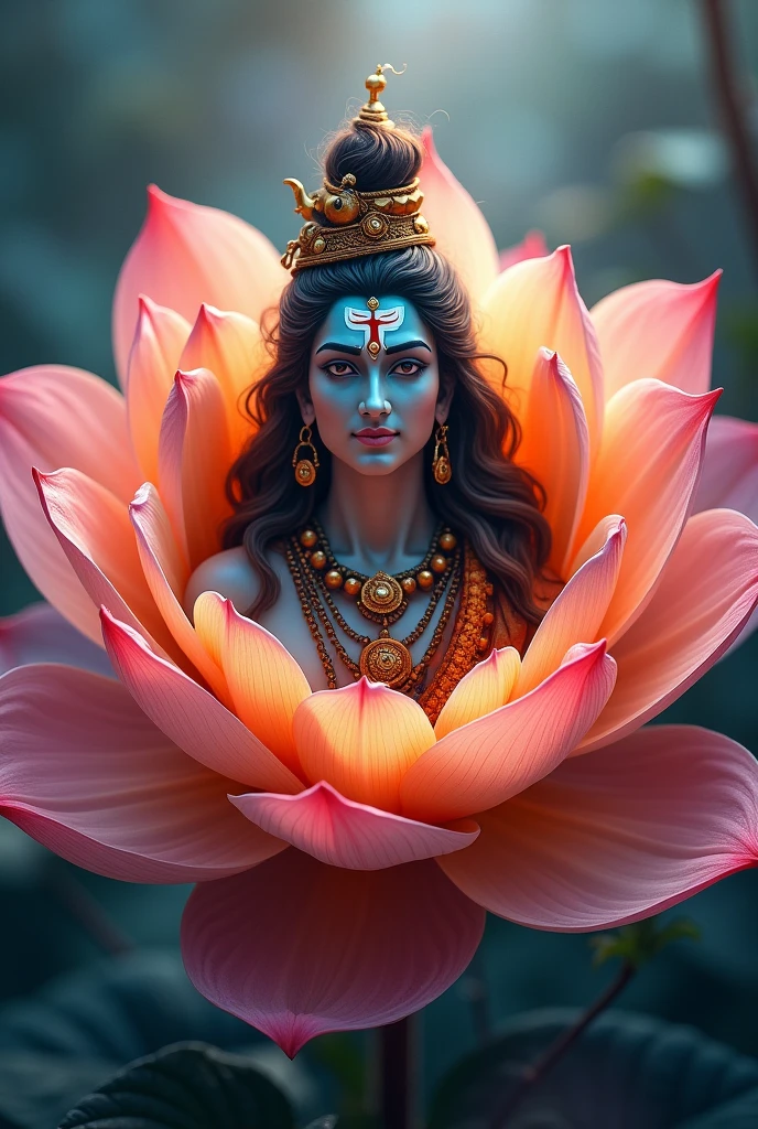Generate a image of lord krishna with his palms holding a lotus in it