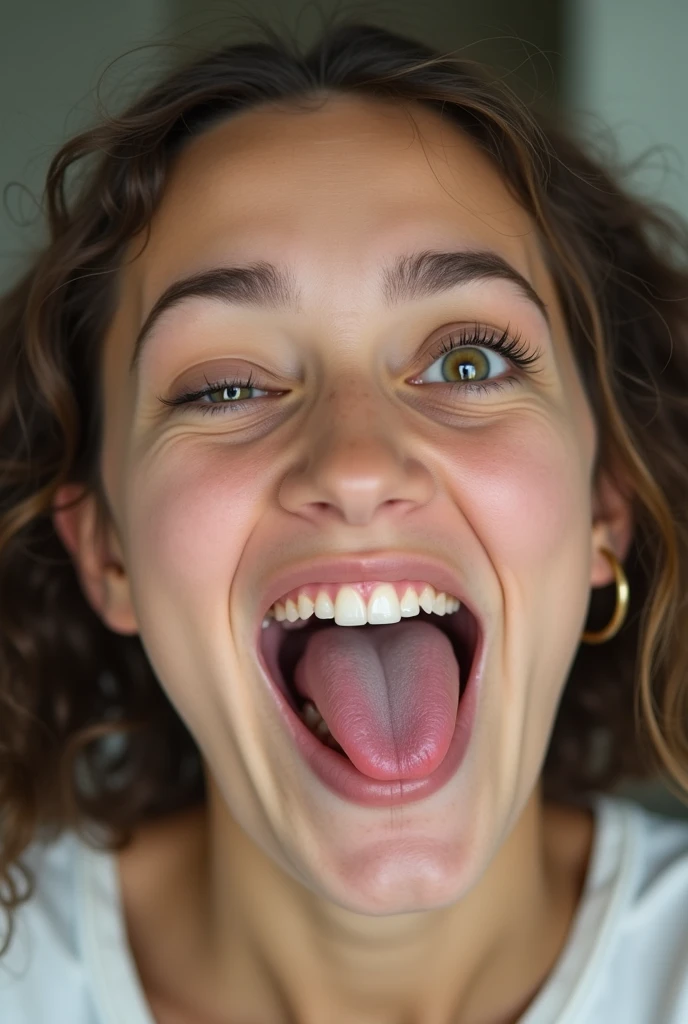 with tongue out and eyes crossed, live action