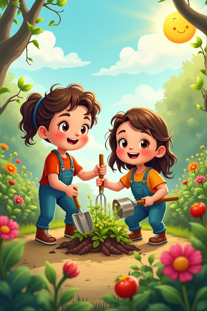 Generate a photo within cartoon style Their efforts not only revitalized the garden but also strengthened their friendship. The garden became their special place, a testament to their shared adventure and a reminder that the greatest treasures are the bonds we form and the memories we create together.