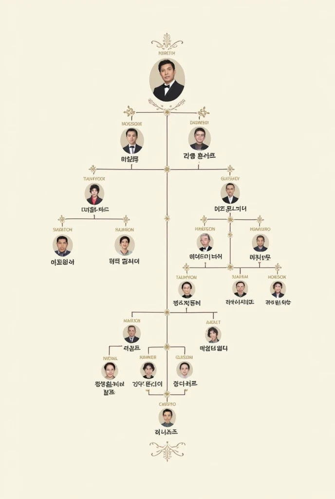 We need a family tree with Dong Hwan Jung at the top. This man married two women: one named **?** and the other named Carla da Silva. The child of **?** is Jung Hoseok, and the child of Carla da Silva is Taehyung. In the next line, Carla da Silva marries a man named Kim Jung Woo. From Kim Jung Woo, the tree should branch out to show that he has two children.