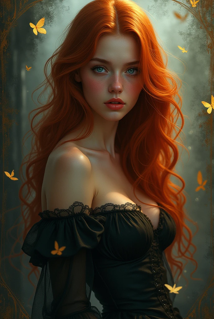 (solo, full body photo:1.3), (action packed:1.3), (haze, fog, mist:1.3), chiaroscuro, best quality, photorealistic, 1woman, (cute), (24yo:1.2), redhead, long ginger hair highly detailed, 1700'S, digital photography, art by artgerm and ruan jia and greg rutkowski surreal painting gold butterfly filigree, broken glass, (masterpiece, sidelighting, finely detailed Fashionable eyes: 1.2) (perfect oval large eyes that gazes at the viewer), beautiful detailed face, blue gorgeous perfect eyes, (blonde hair ponytail), (attractive young woman:1.3), (thick amazing hair), (seductive:1.1), (blushing:1.1)