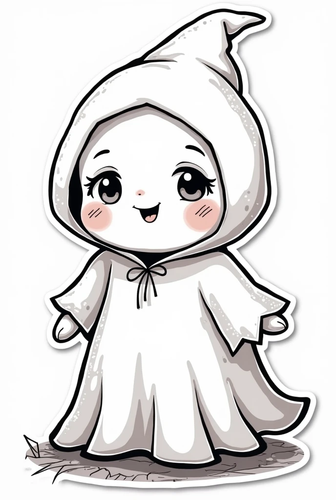 coloring book theme halloween outline, Sticker, Blissful, Tertiary Color, Chibi, Contour, Vector, White Background