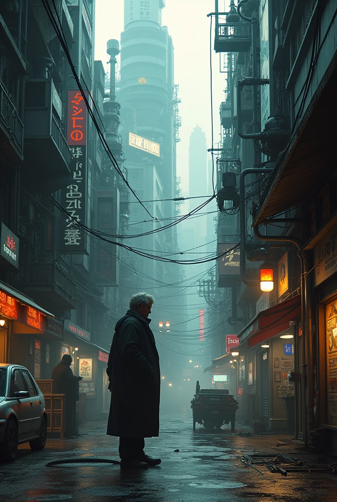 Near future、３０００Year、Tokyo、Downtown、Cyberpunk worldview、Steampunk worldview、A shabby man、In a corner of the city、Professional work、中Year、Intellectual、Outlaw